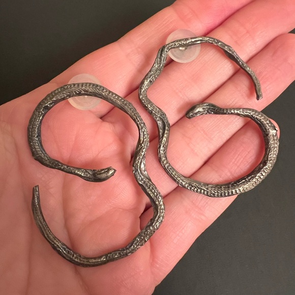 XL Sterling Silver Snake Earrings - Picture 3 of 4